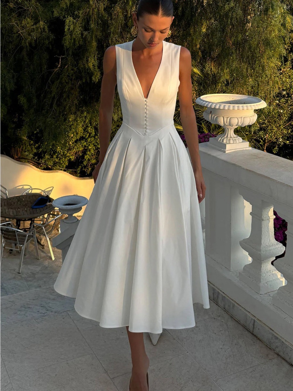MESHKI Keely Ivory V-Neck Midi Dress